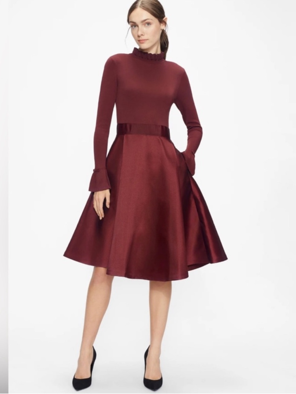 Ted Baker Dress Zadi Midi Fit & Flare in Deep Purple Burgundy